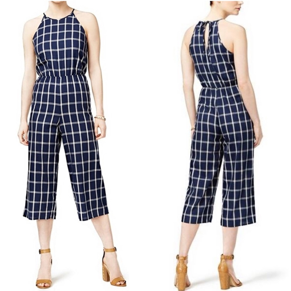 🔥2 for $6🔥 Maison Jules Navy and White Grid Jumpsuit
